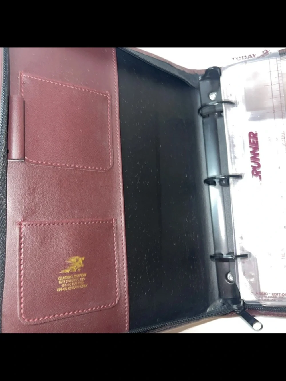 Lot Of 2 Dayrunner Burgundy/Brown Planners 8x10”Zip Around With Some Inserts